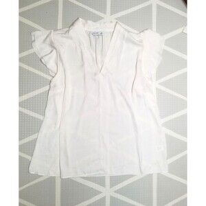 Nine West Blouse Womens XL White Ivory V Neck Flowy Sleeveless Dainty Femme